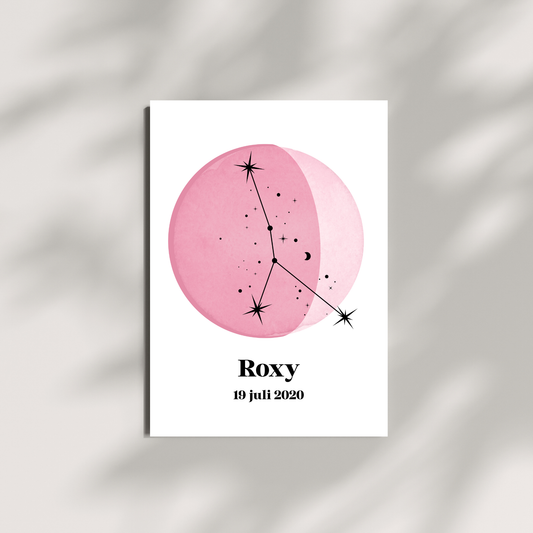 Geboorteposter - Sterrenbeeld en maanstand (verschillende kleuren)