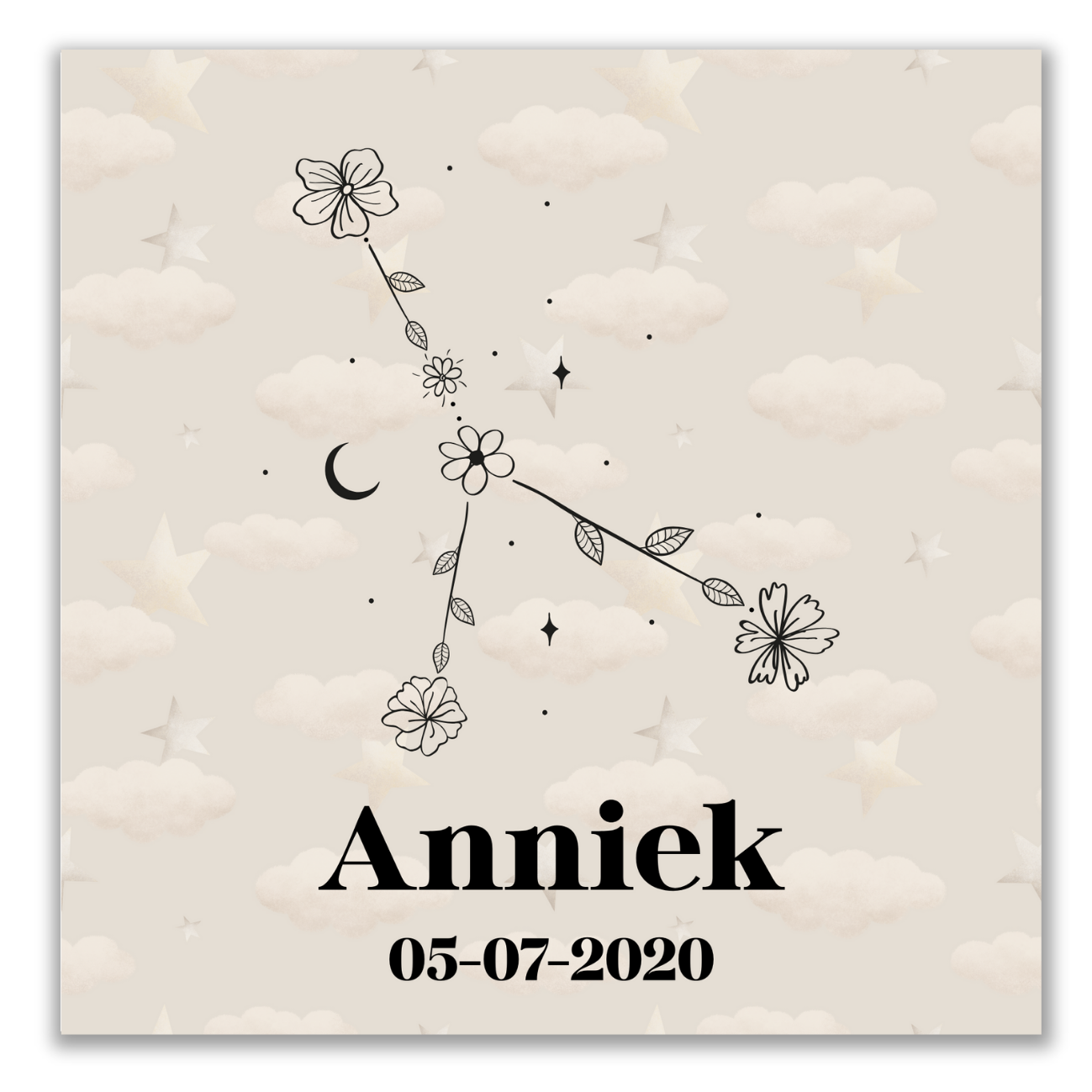 Geboortetegeltje - Sterrenbeeld met bloemen (verschillende kleuren)