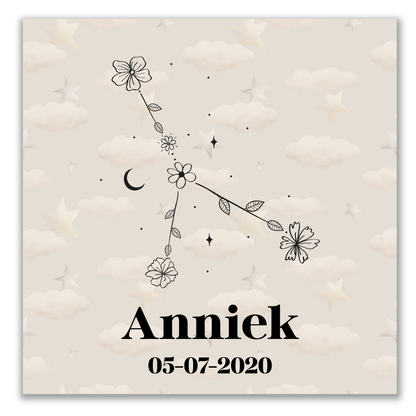 Geboortetegeltje - Sterrenbeeld met bloemen (verschillende kleuren)