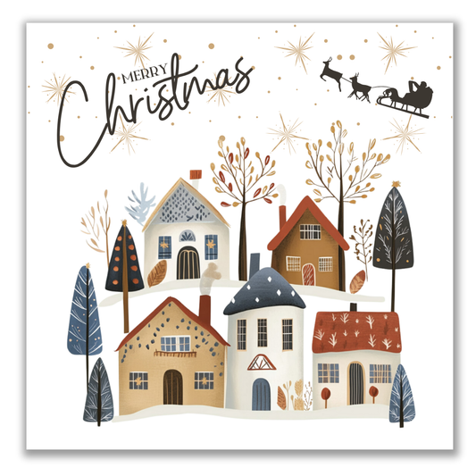 Kersthuisjes op een tegeltje - Merry Christmas