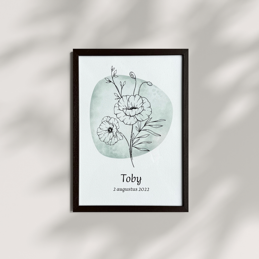 Geboorteposter - Geboortebloem (verschillende kleuren)