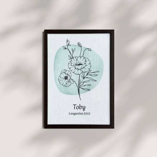 Geboorteposter (Mooi op stof) - Geboortebloem (verschillende kleuren)
