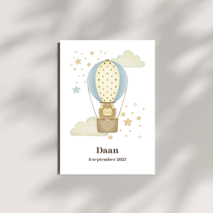 Geboorteposter - Luchtballon blauw