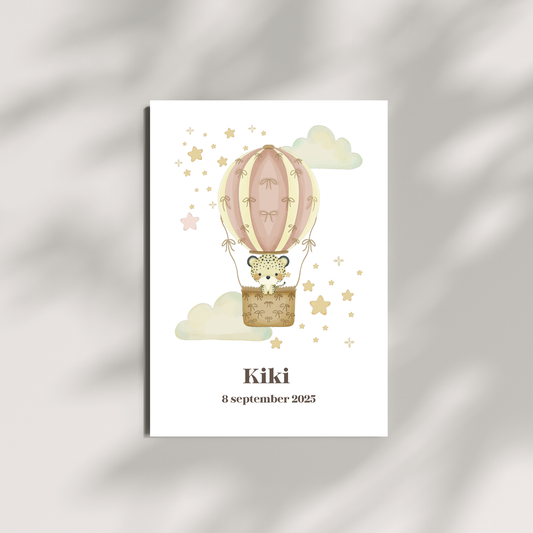 Geboorteposter - Luchtballon roze