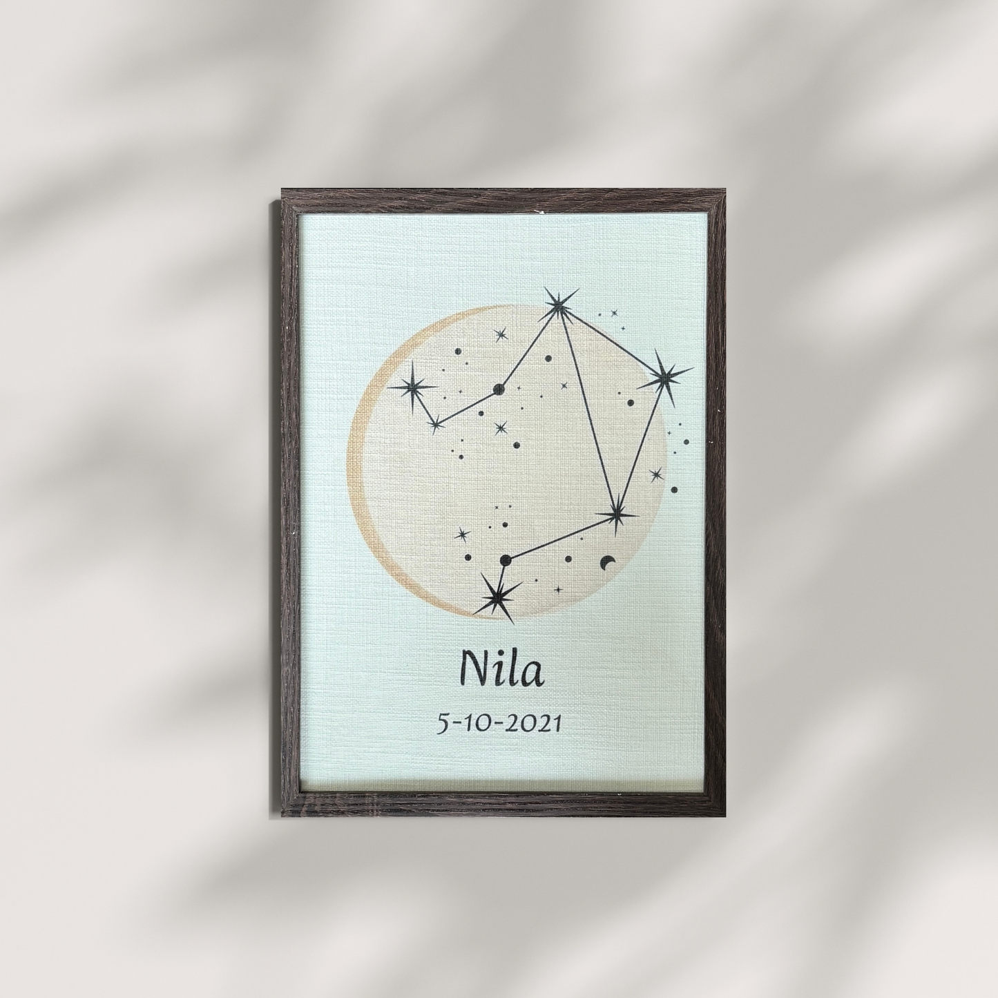 Geboorteposter (Mooi op stof) - Sterrenbeeld en maanstand (verschillende kleuren)