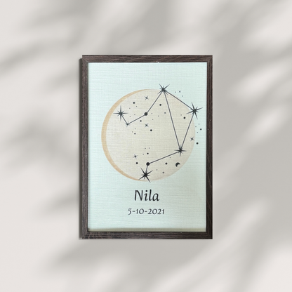Geboorteposter (Mooi op stof) - Sterrenbeeld en maanstand (verschillende kleuren)