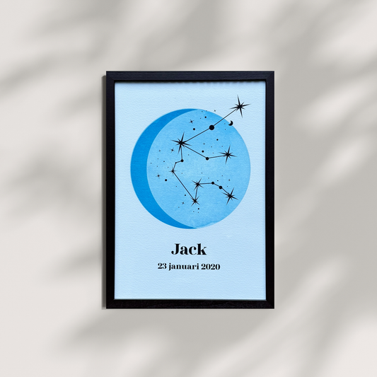 Geboorteposter - Sterrenbeeld en maanstand (verschillende kleuren)